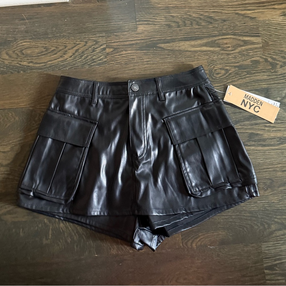 NWT Madden NYC Black Faux Leather Shorts